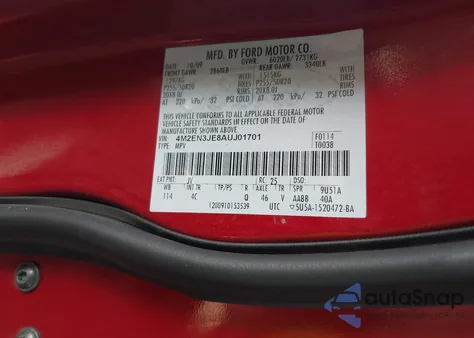 2010 Mercury Mountaineer Premier z USA, uszkodzony, nr VIN 4M2EN3JE8AUJ01701